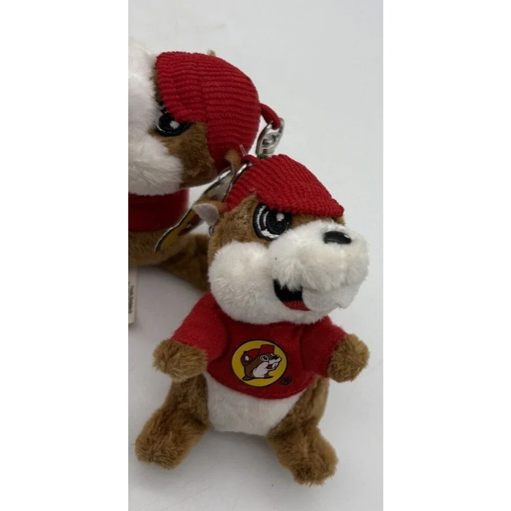 Lot of 2 Buc-ee’s Beaver Plush Keychain Key Ring Mascot Stuffed Animal Tags